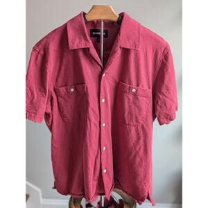 Bonobos Men's Short Sleeve Button Down Shirt Size Large Red Beach Two Pockets